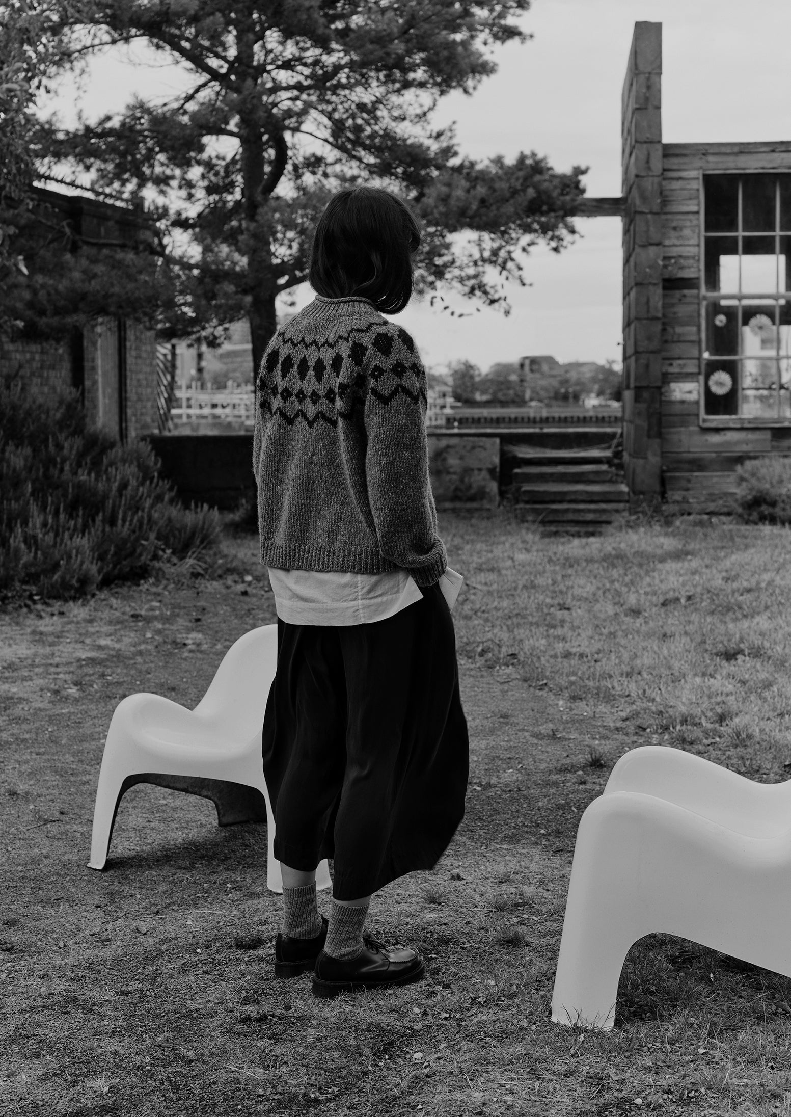 Graphic Yoke Donegal Sweater | Fossil Grey/Navy