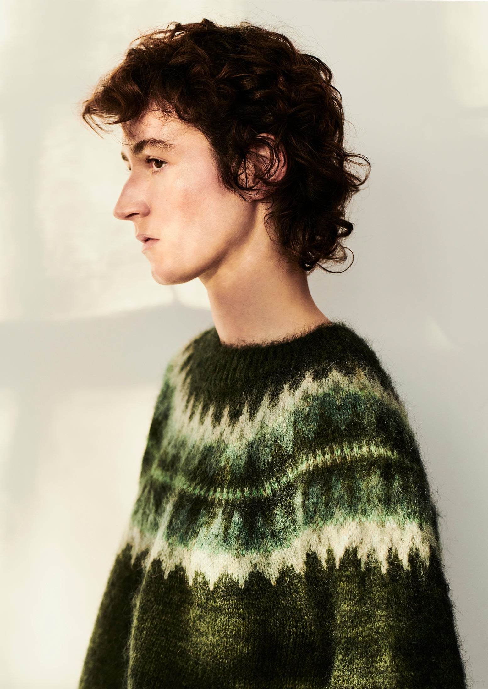 Fair Isle Yoke Mohair Blend Sweater | Marble Green