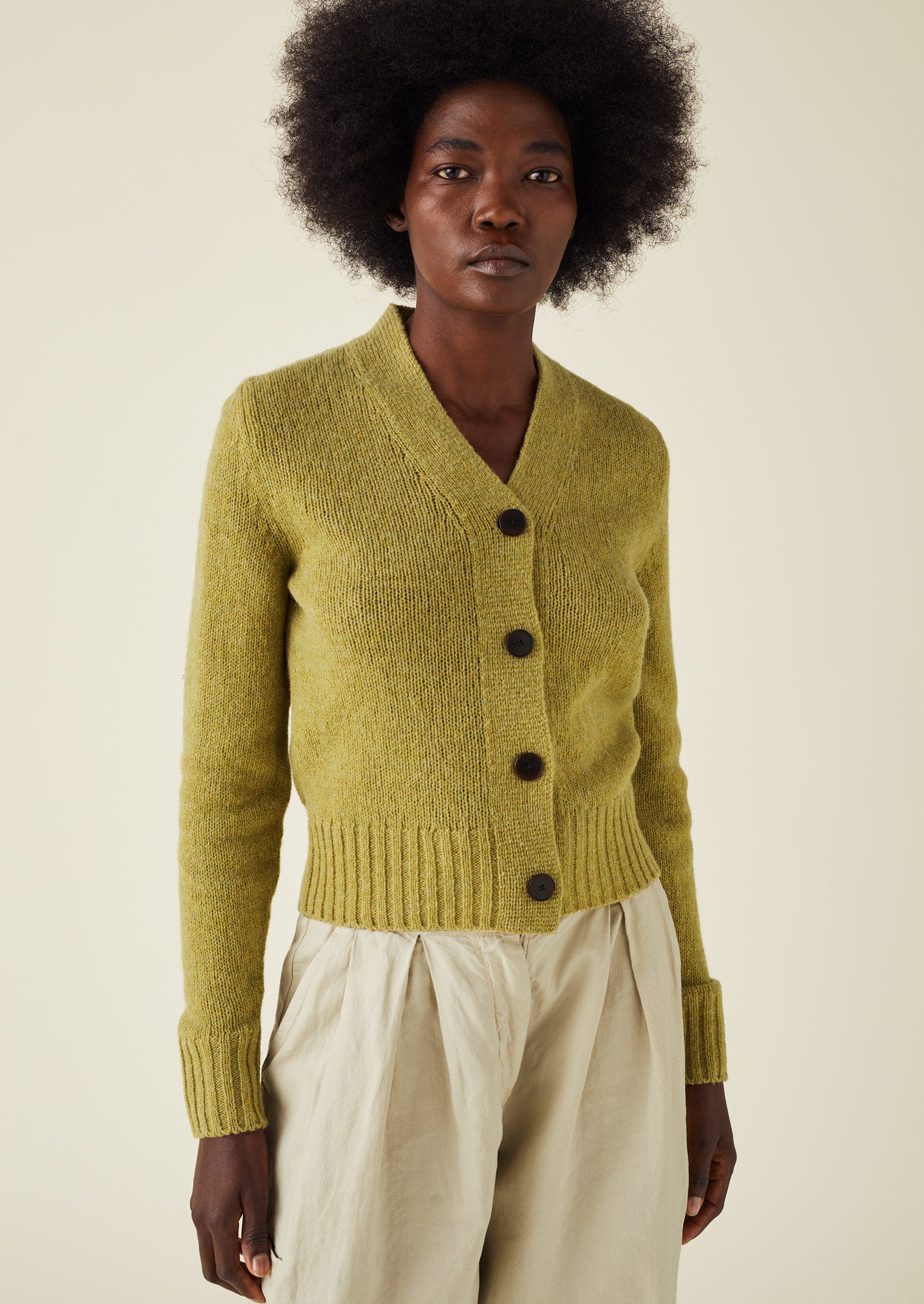 VNeck Wool Neat Cardigan Verbena TOAST