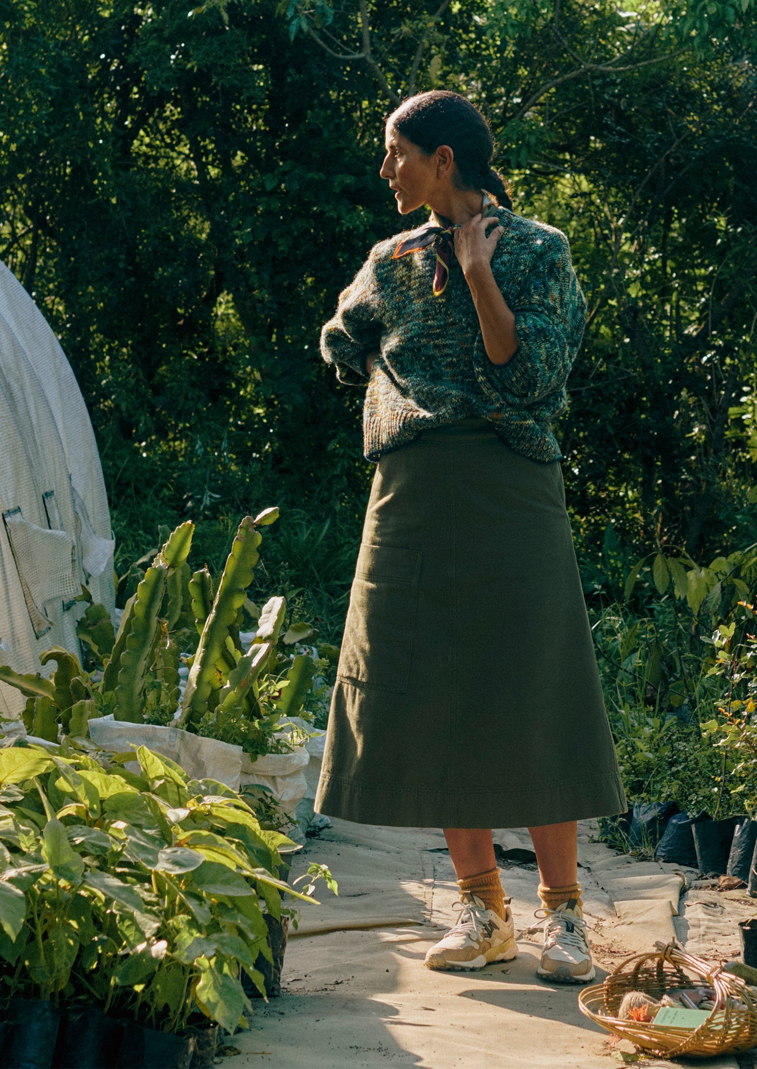 Space Dyed Hand Framed Sweater | Green Multi