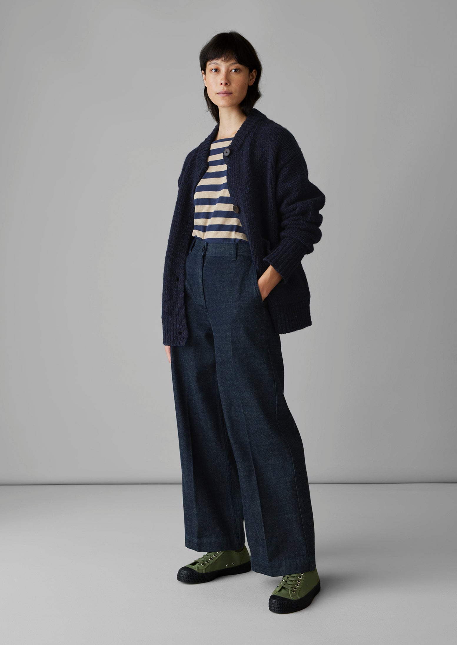 Donegal Wool Knitted Jacket | Navy