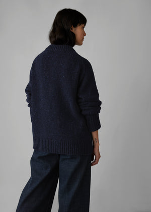 Donegal Wool Knitted Jacket | Navy