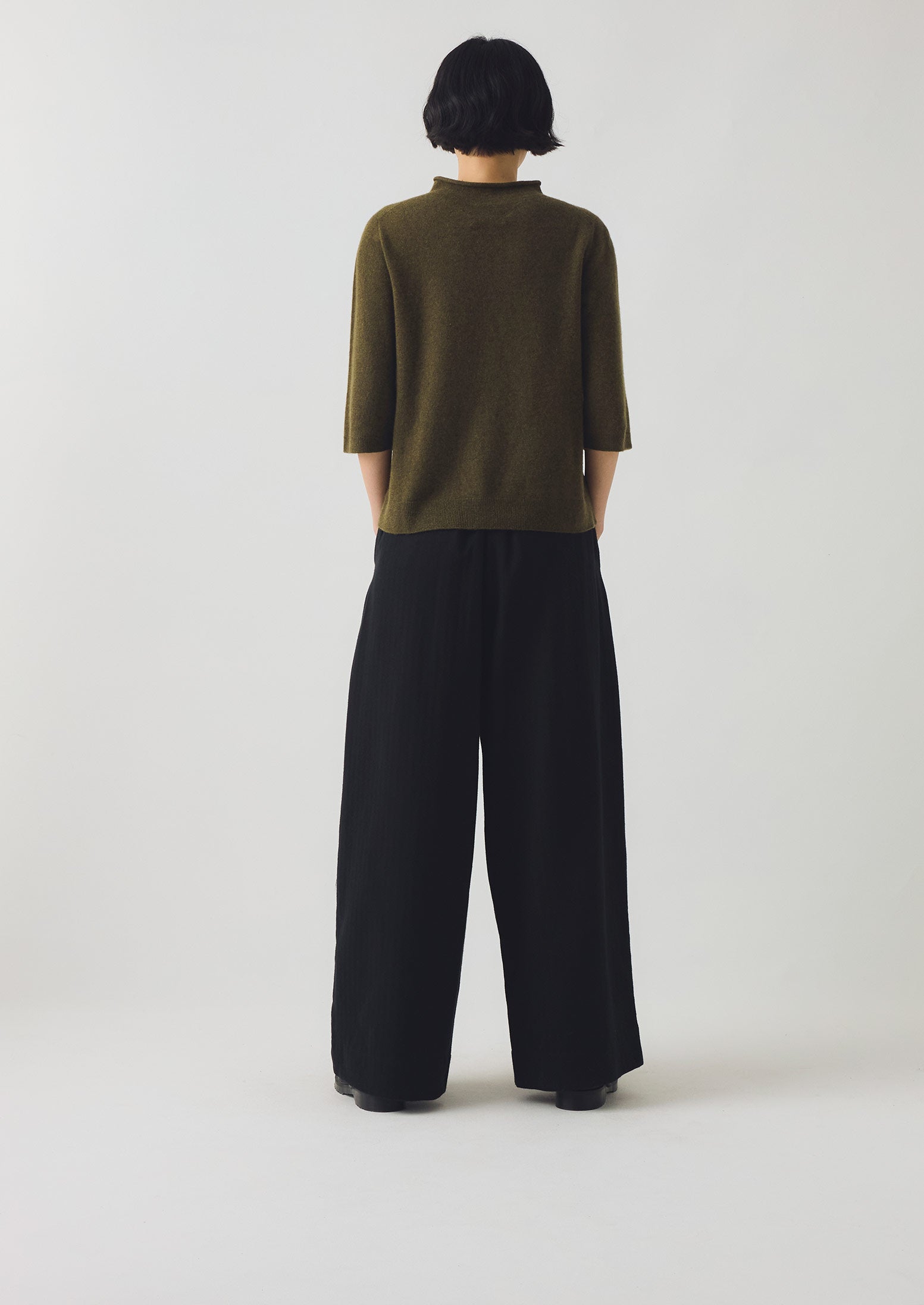 Women's Cashmere Half Sleeve Sweater | Olive Melange | TOAST