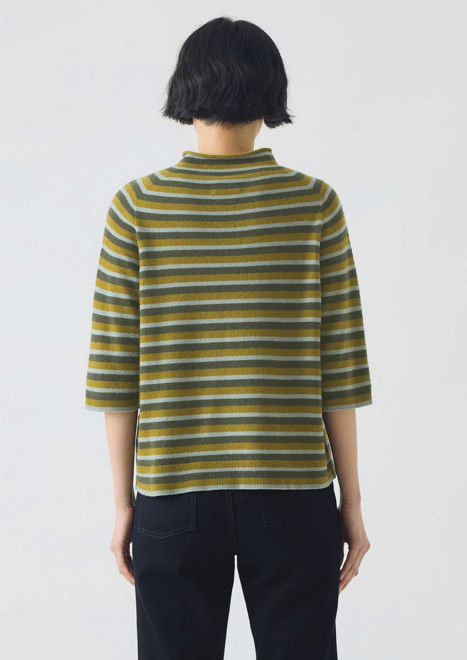 Multi Leaf Cashmere Hoodie Oatmeal/Green