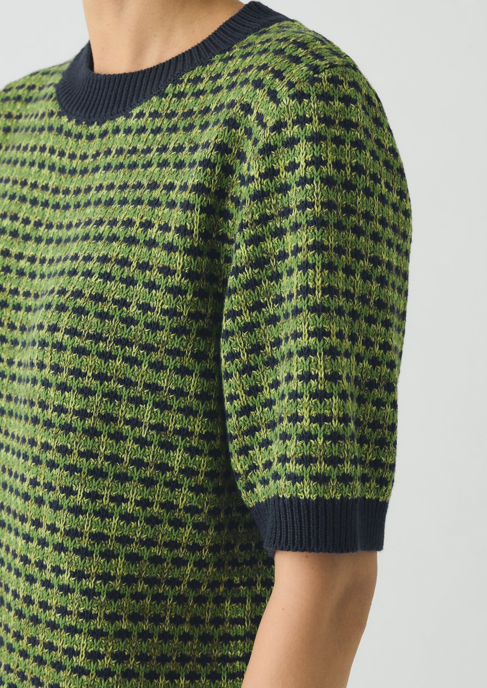 Jacquard Knitted Cotton Top | Green Multi | TOAST