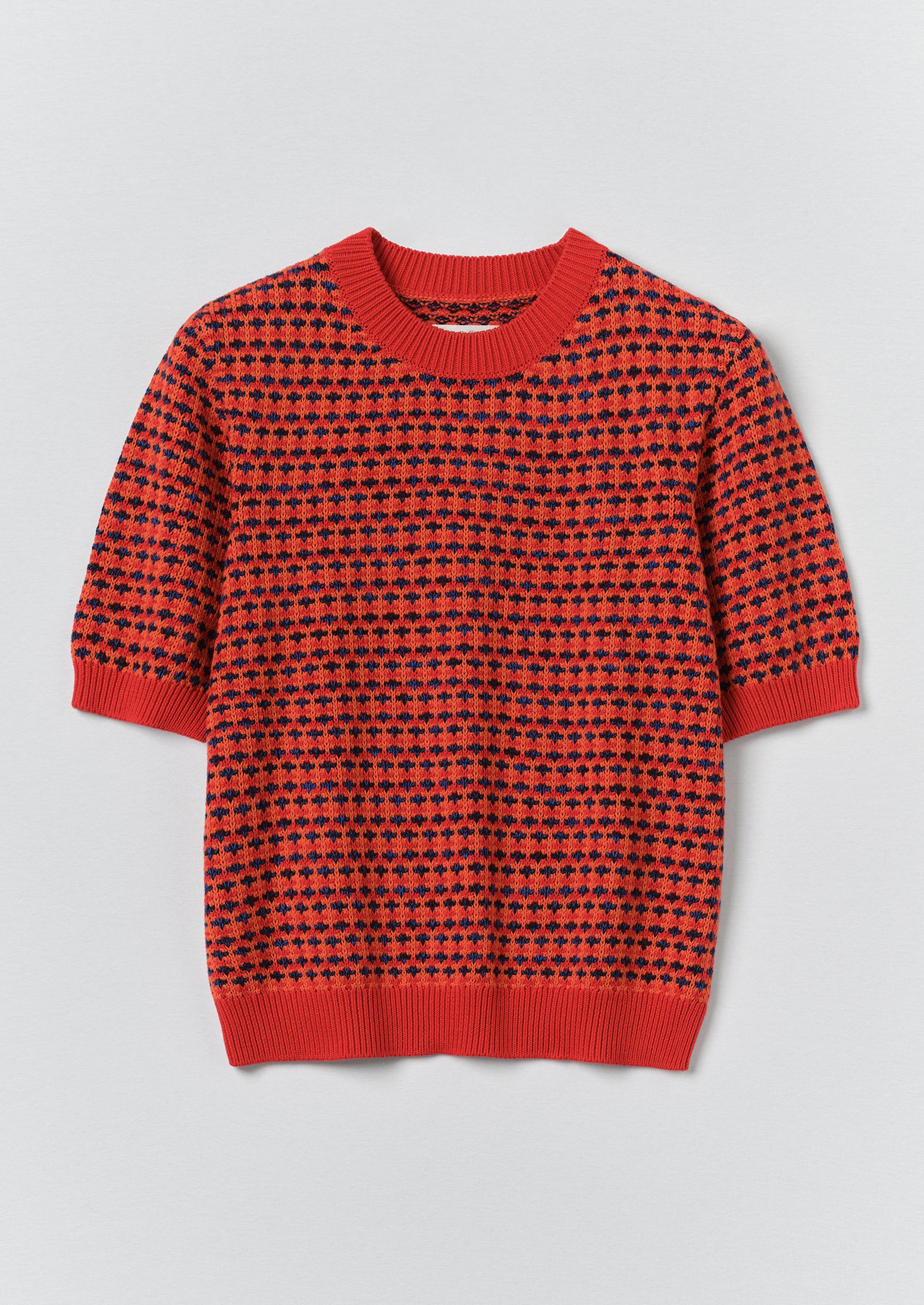 Jacquard Knitted Cotton Top | Red Multi | TOAST