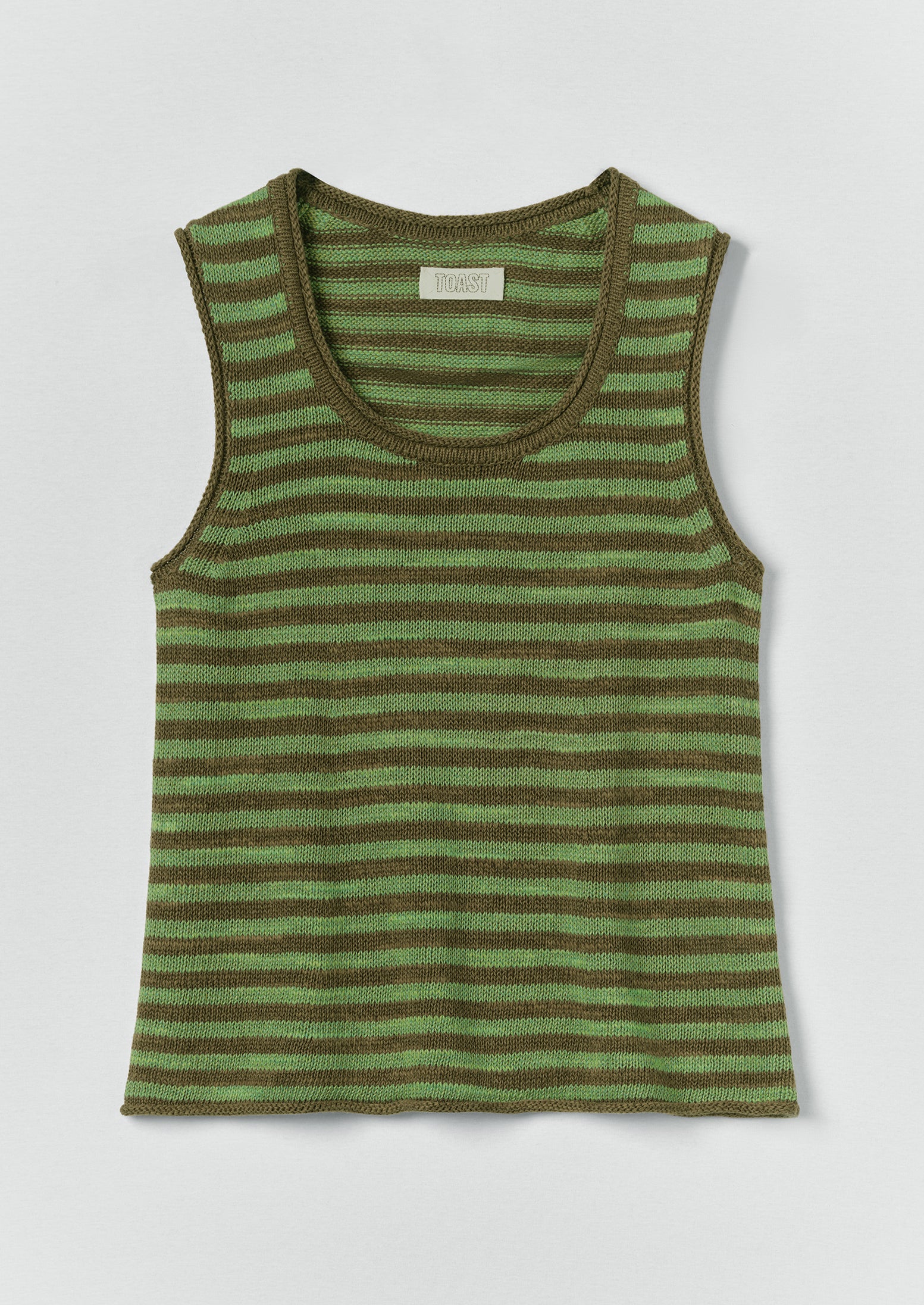 Stripe Linen Cotton Knitted Vest | Green Olive/Verde | TOAST