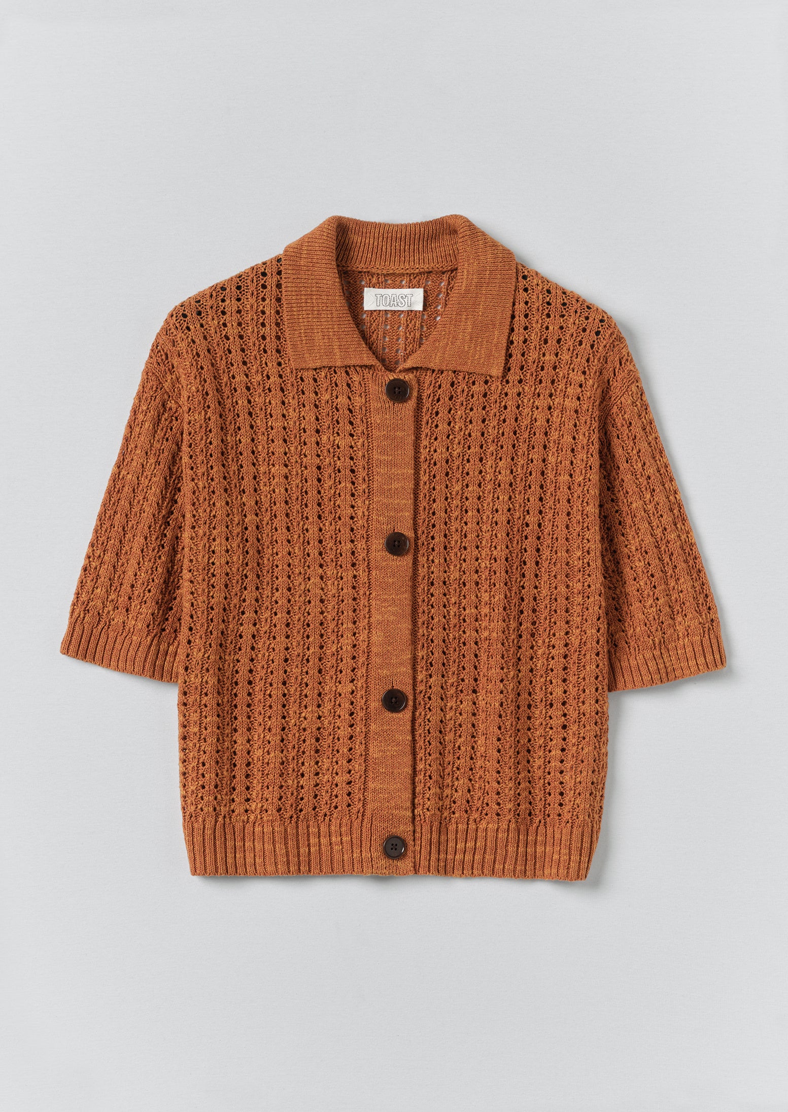 Open Stitch Knitted Linen Cotton Polo | Amber | TOAST