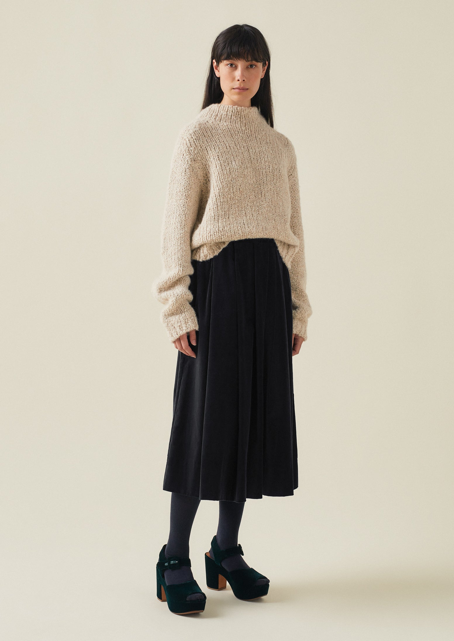 Pleated Cotton Velvet Skirt | Night