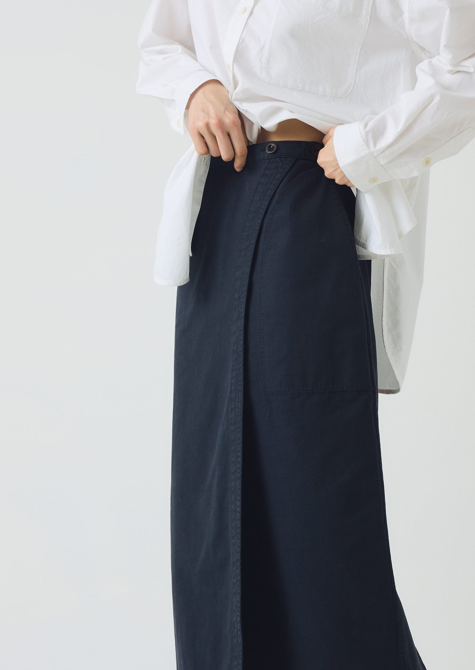 Cotton Wrap Straight Skirt | Slate Blue