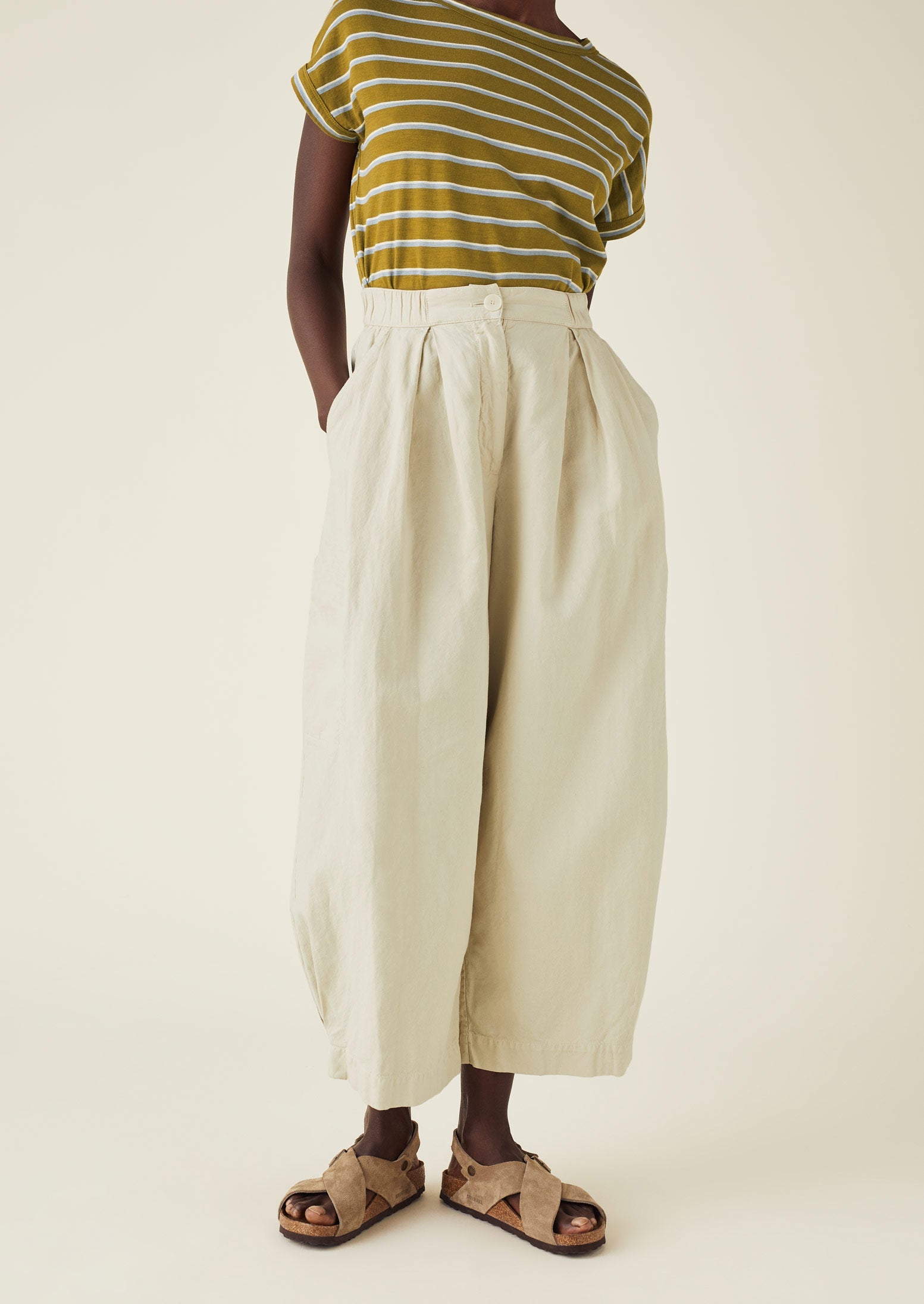 Cotton Linen Canvas Wide Leg Trousers