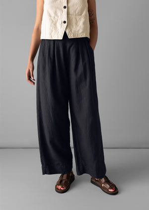 Cotton Linen Wide Leg Trousers | Slate Navy
