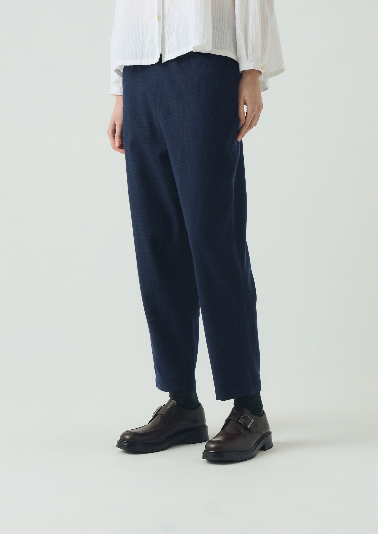 Alix Cotton Wool Houndstooth Trousers | Dark Navy | TOAST
