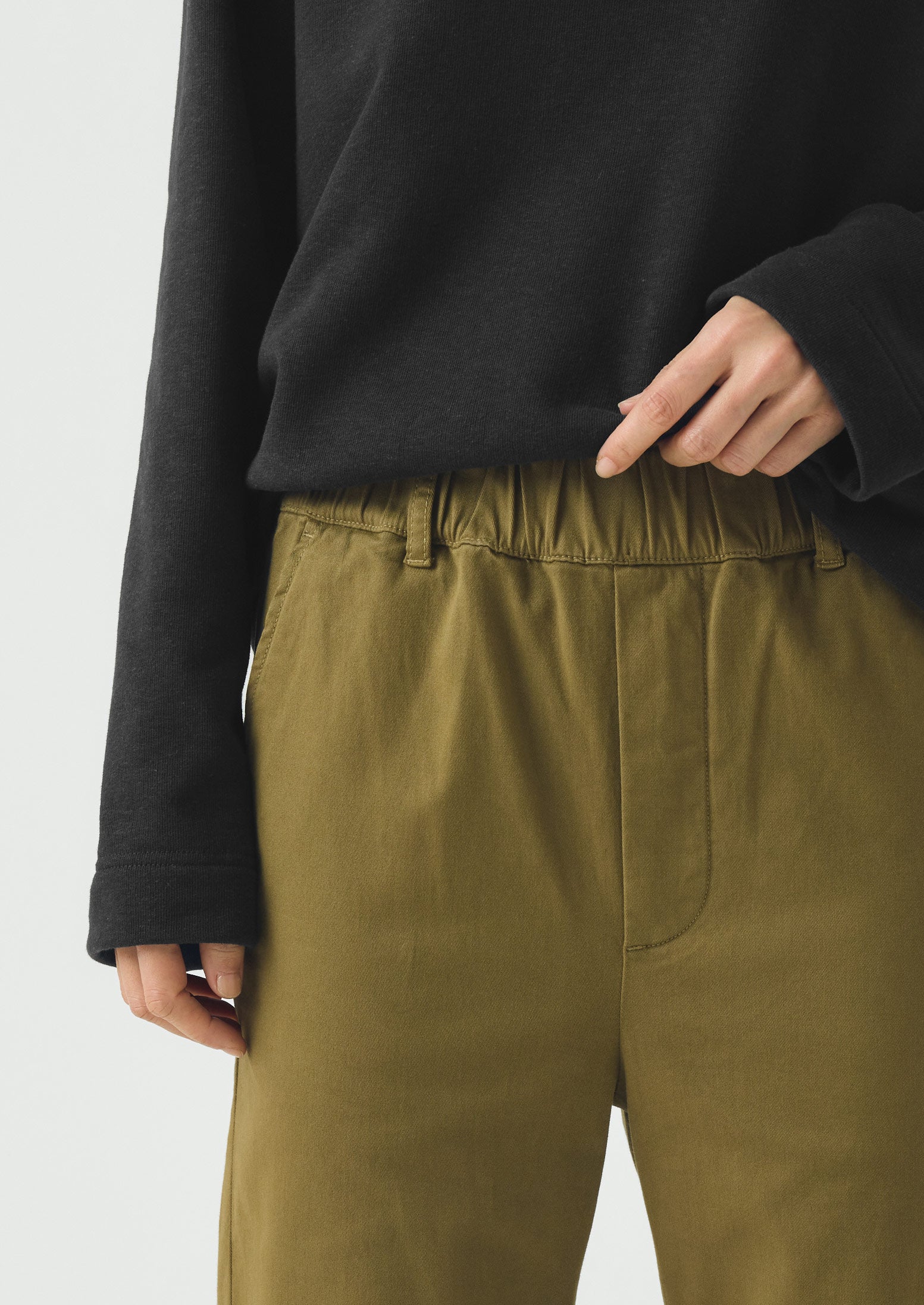 Gabi Cotton Pull On Trousers | Olive Leaf