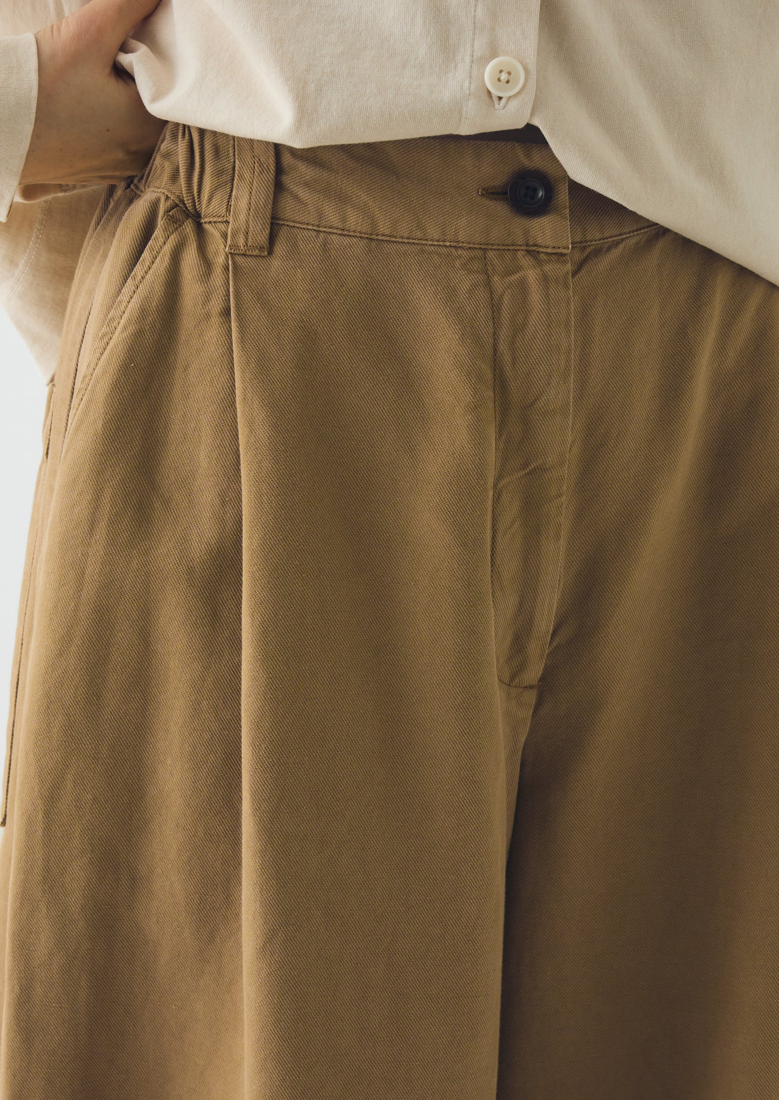 Wide Leg Cotton Linen Twill Trousers | Warm Sand