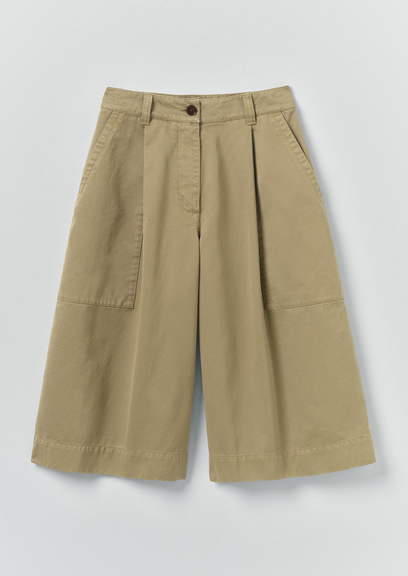 Pleated Cotton Twill Shorts | Olive Leaf | TOAST