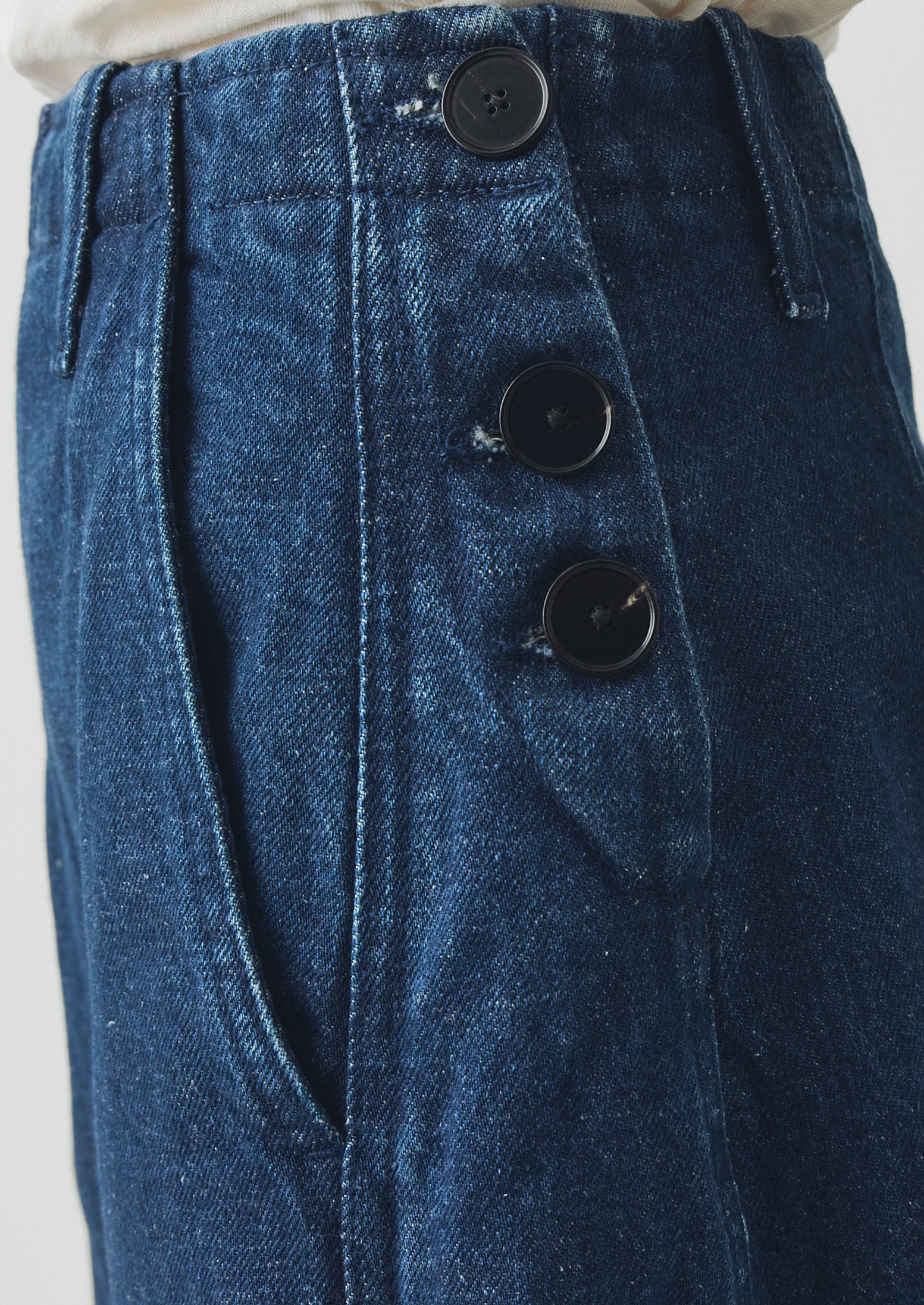 Twisted Seam Cotton Linen Denim Trousers | Indigo | TOAST