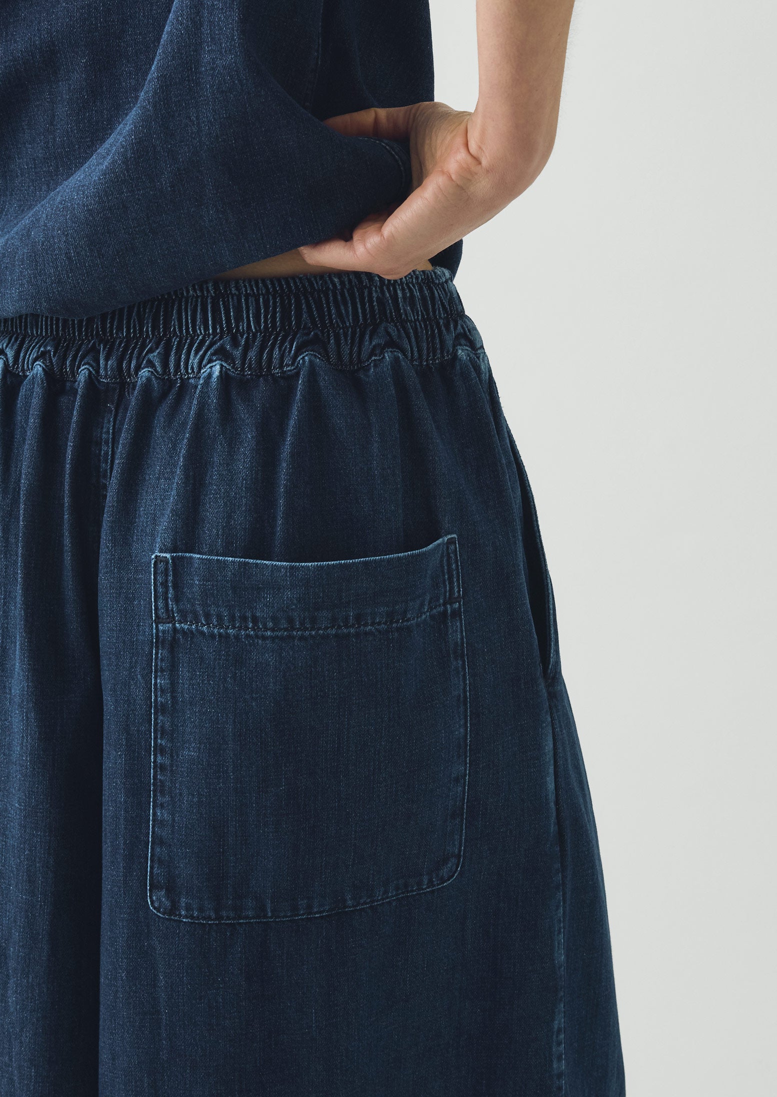 Indigo Denim Pull On Cropped Trousers | Indigo