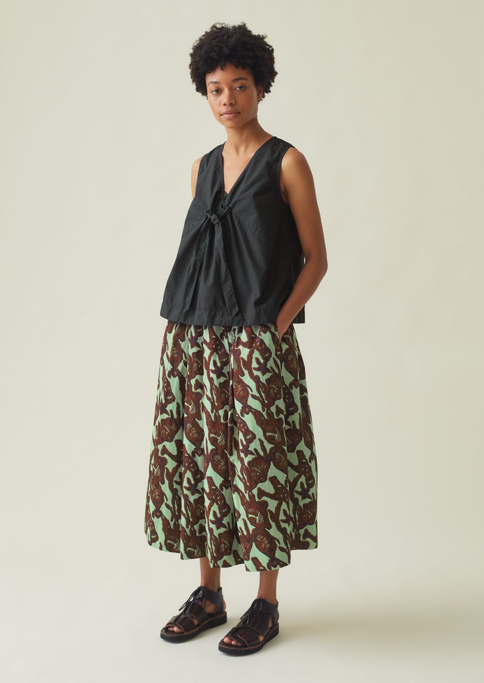 Tie Front Poplin Tank Top | Blue Grey