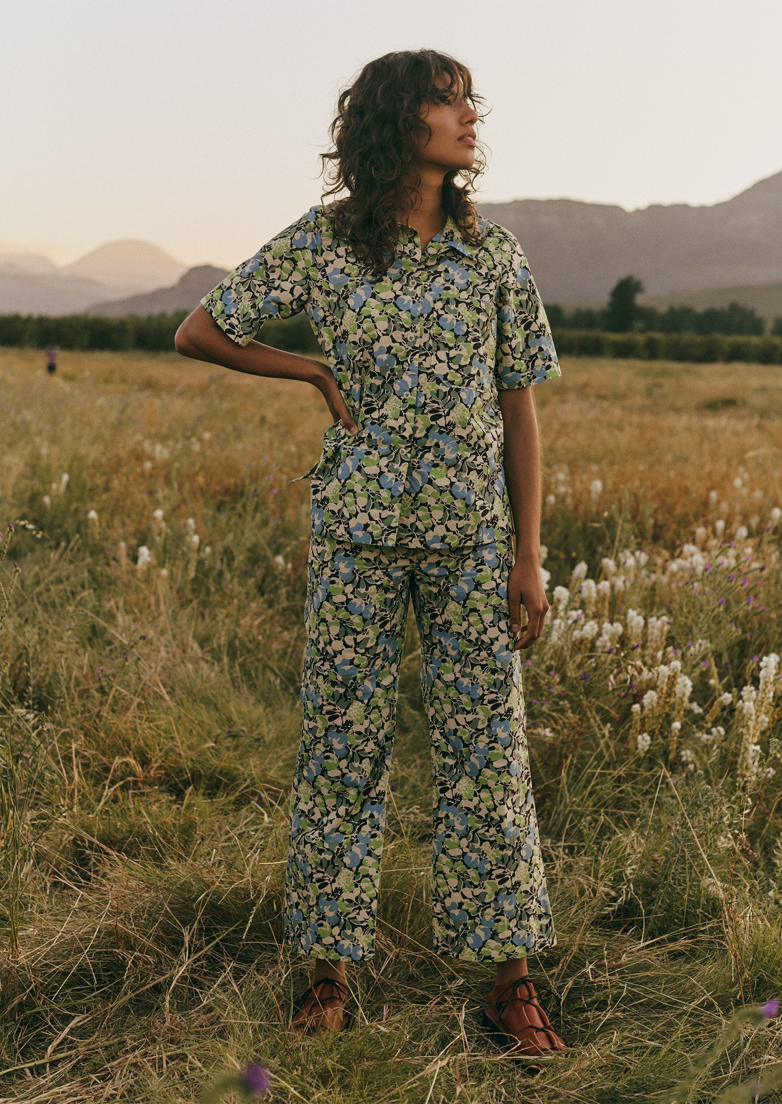 Hedgerow Print Poplin Shirt | Acid Green