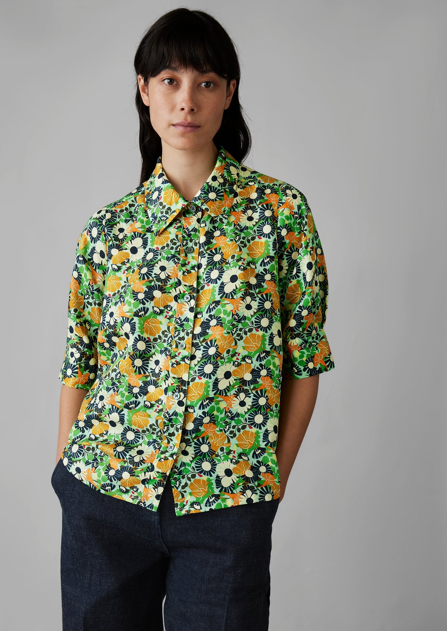 Trailing Nasturtium Print Shirt | Garden Green