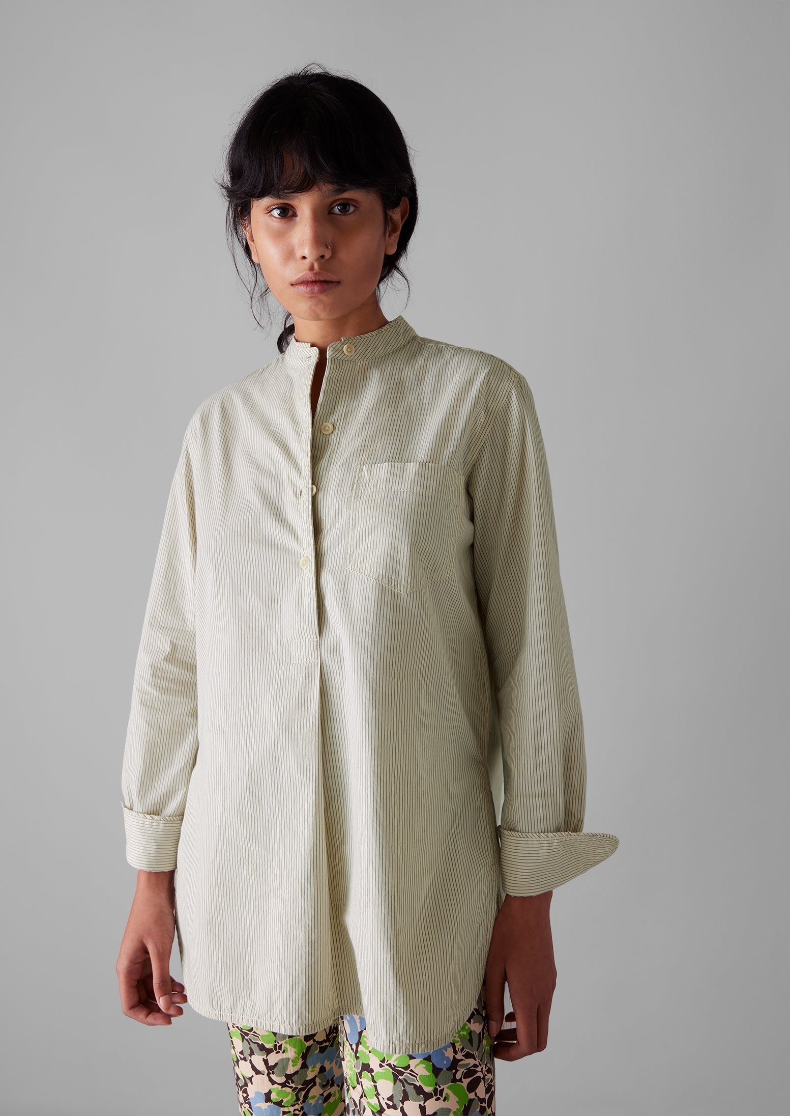 Taro Stripe Organic Cotton Poplin Shirt | Sunwashed Blue