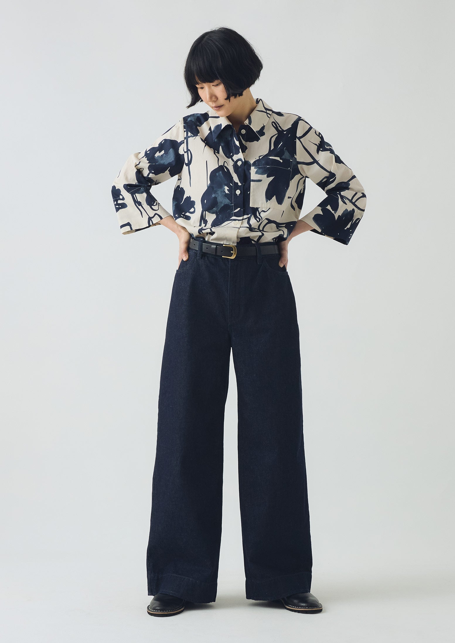 Pen And Ink Print Cotton Poplin Shirt | Ink Blue