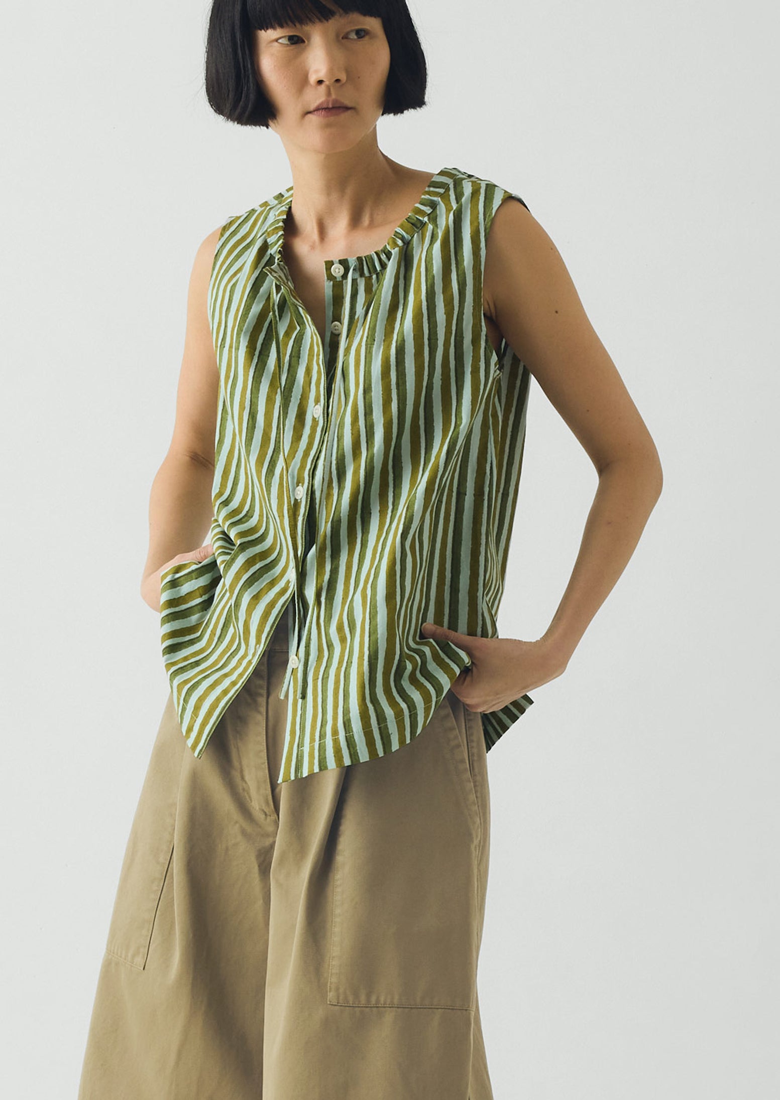 Block Print Sorbet Stripe Top | Soft Aqua | TOAST