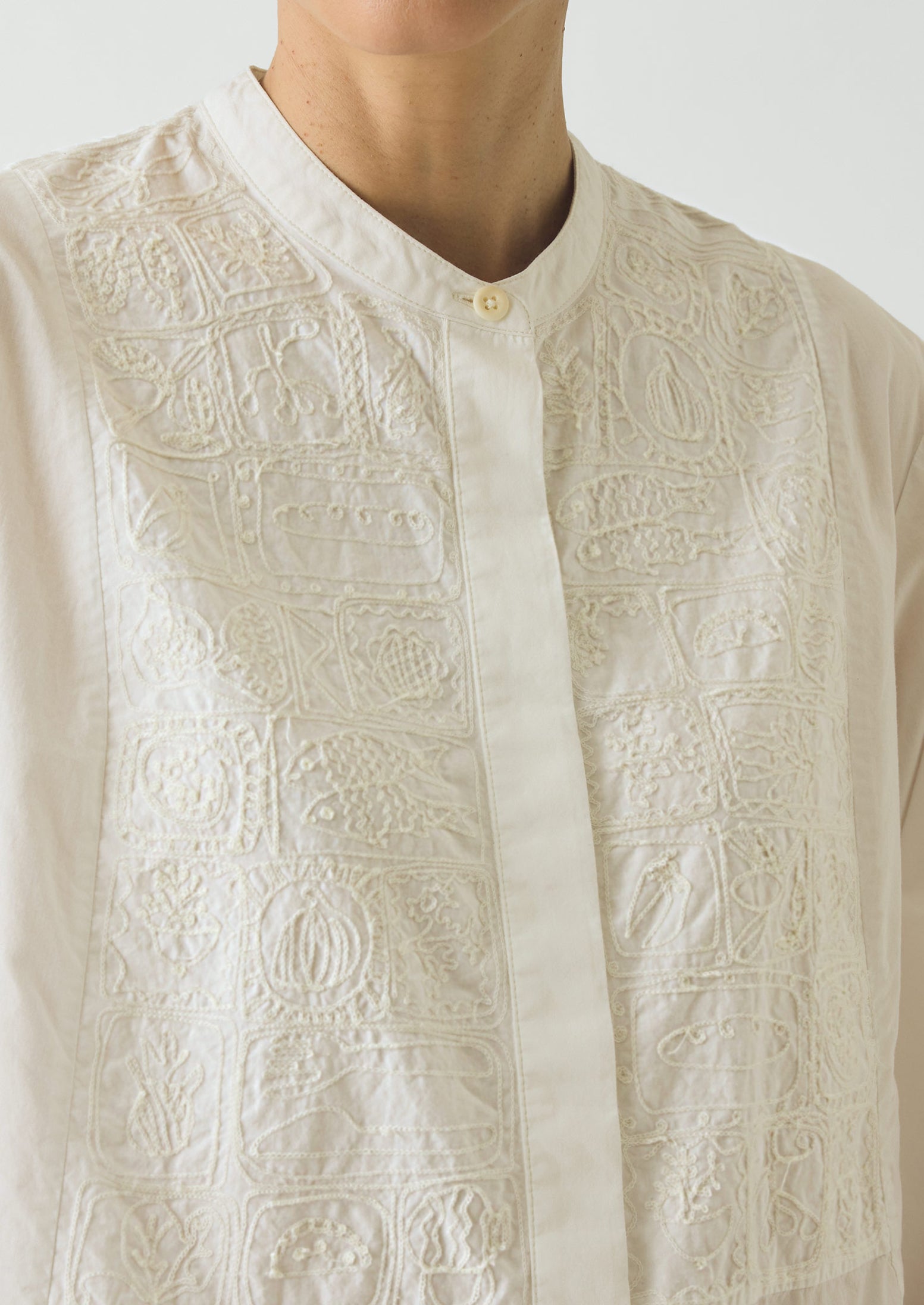 Embroidered Cotton Voile Shirt | Chalk White | TOAST