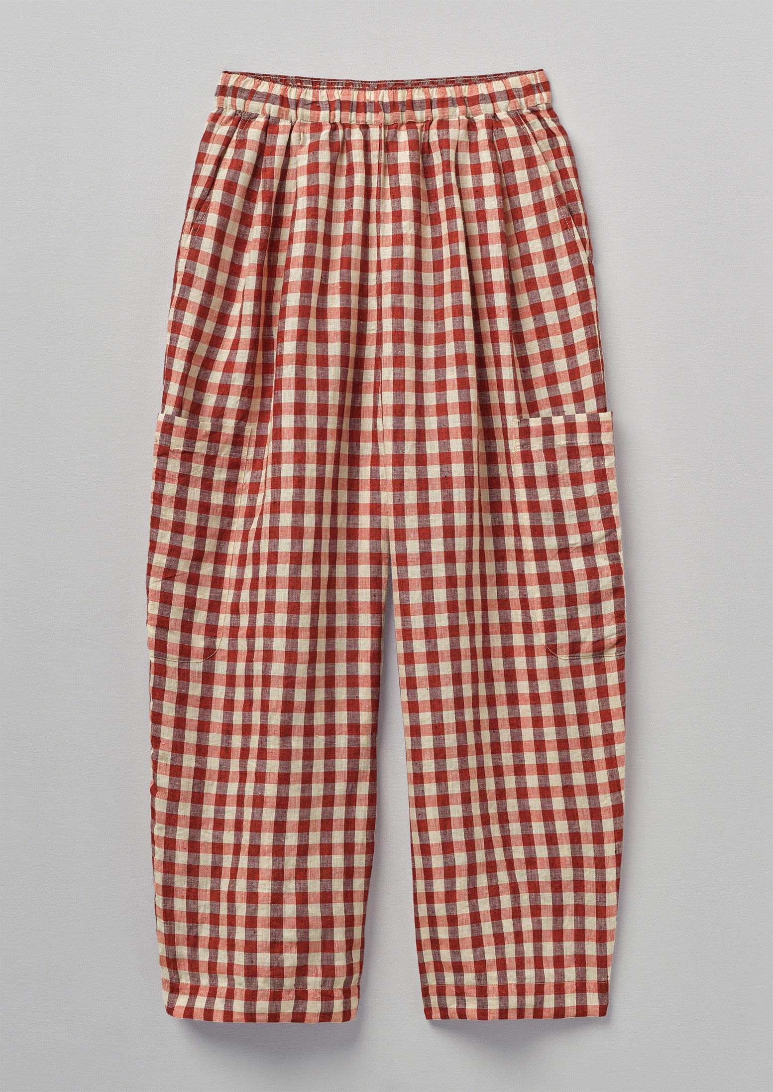 Gingham Linen Patch Pocket Trousers, Blush