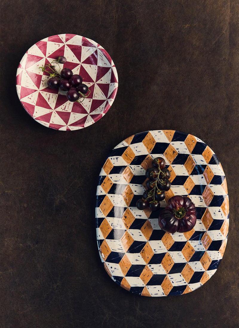 Hannah Watts Square Eyed Platter | Blue/Brick