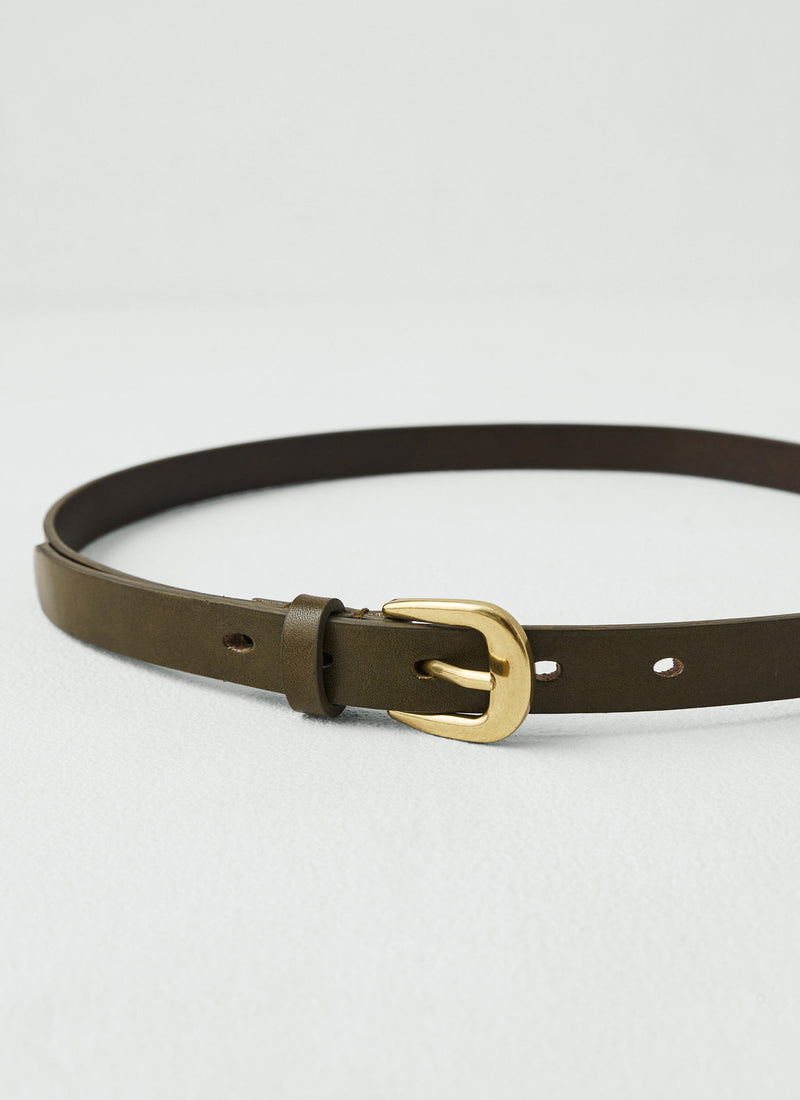 Slim Brass Buckle Leather Belt | Olive