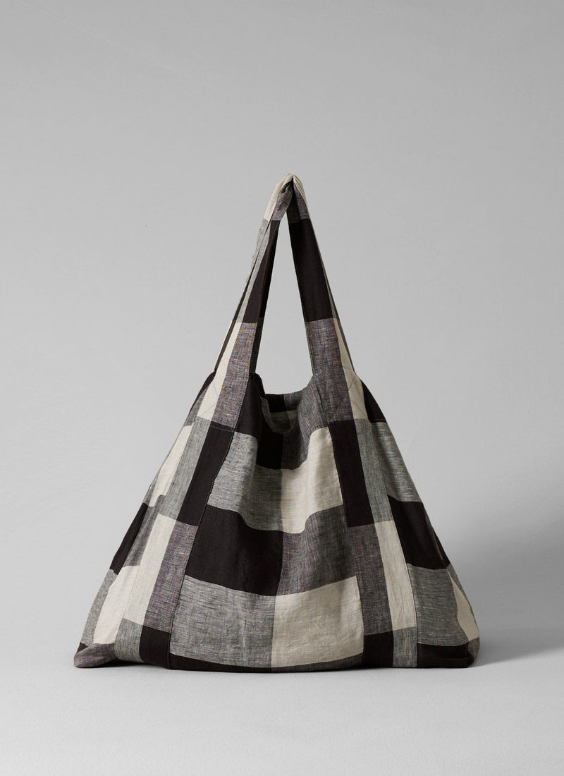 Macro Gingham Lightweight Linen Bag | Ecru/Charcoal