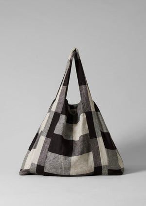 Macro Gingham Lightweight Linen Bag | Ecru/Charcoal