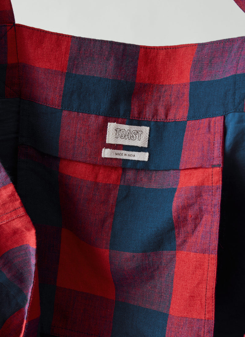 Gingham Check Linen Bag | Raspberry/Blue