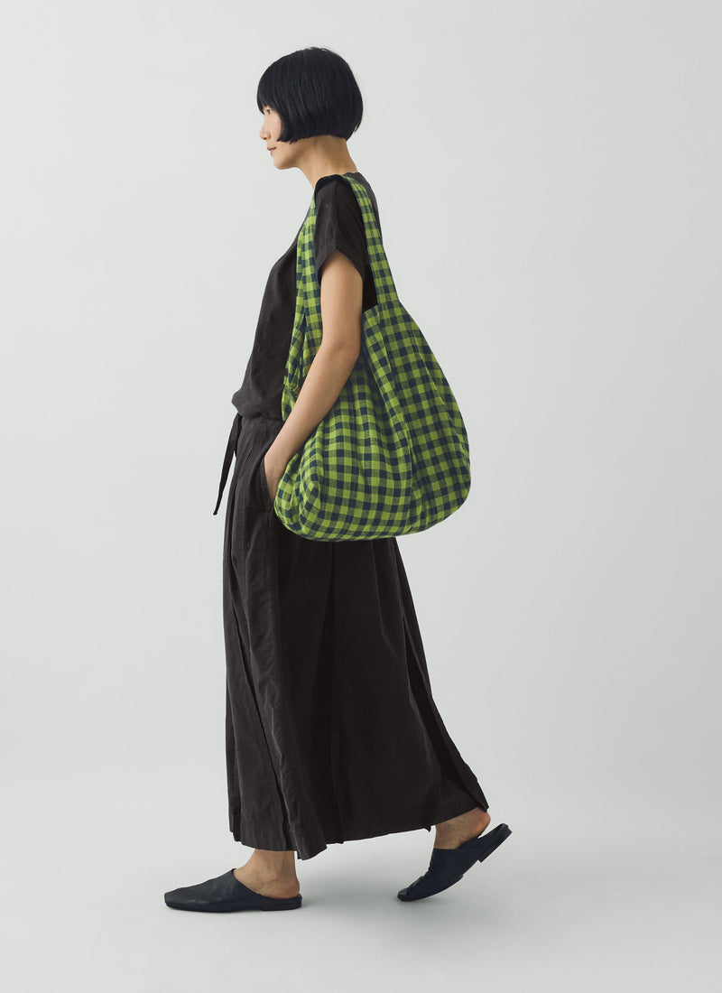 Linen Cotton Gingham Lounge Bag | Beetle Green