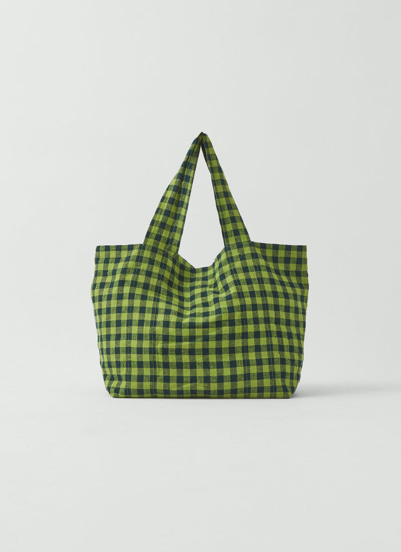 Linen Cotton Gingham Lounge Bag | Beetle Green