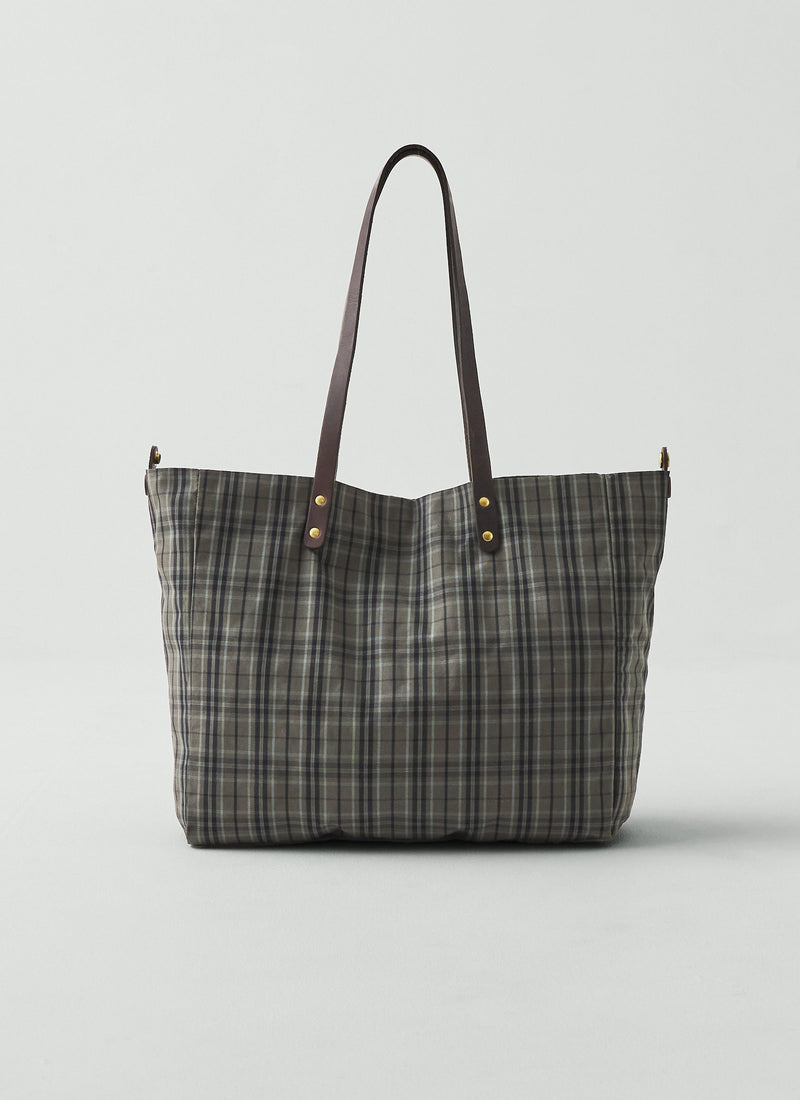Kate Sheridan Waxed Cotton Check Tote | Olive/Charcoal