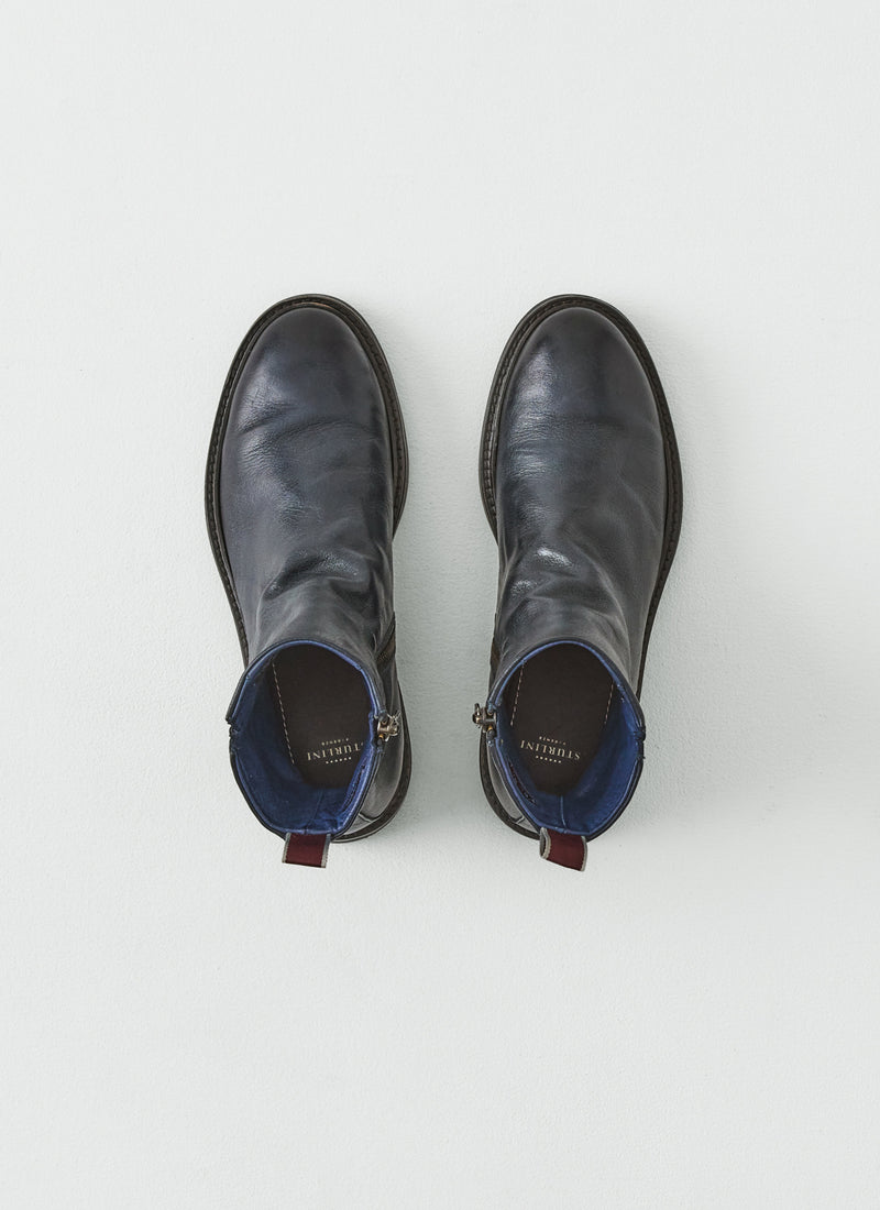 Sturlini Leather Zip Up Boots | Navy