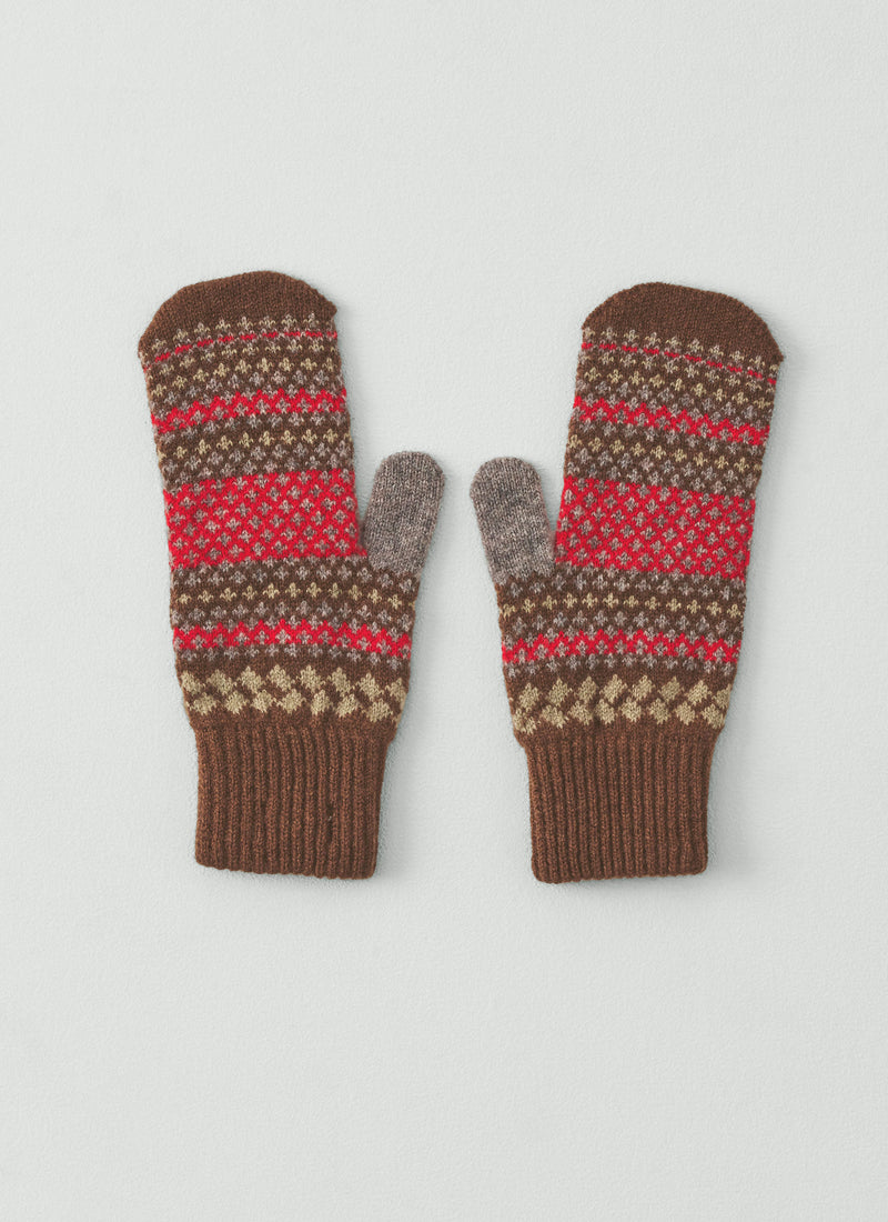 Jacquard Wool Mittens | Brown Multi
