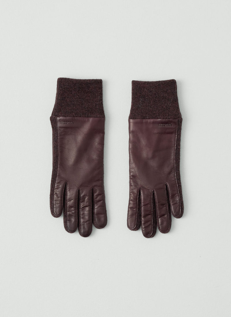 Hestra Jeanne Leather Knit Gloves | Dark Plum