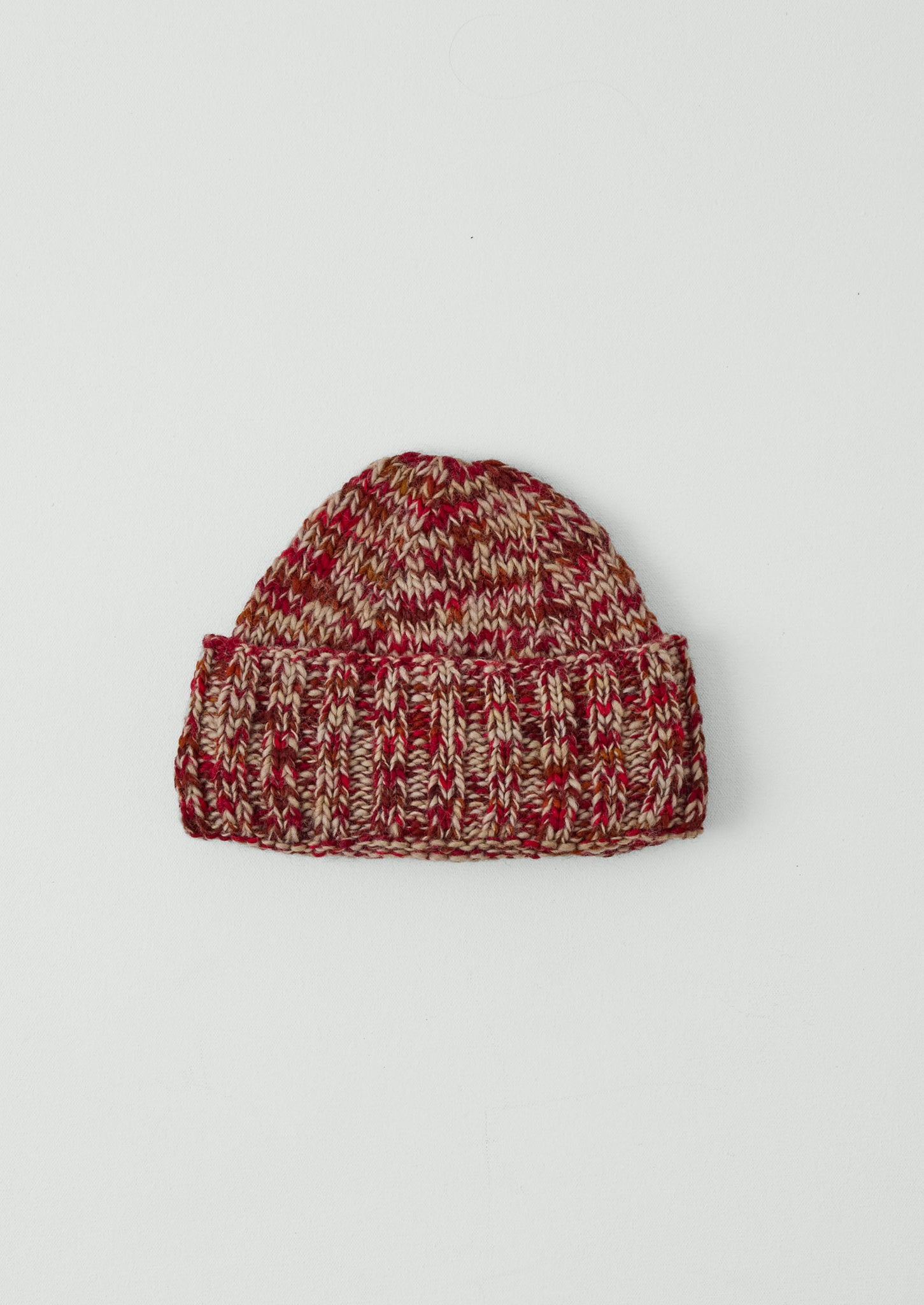 Hand Knitted Marl Beanie | Claret Red/Stone