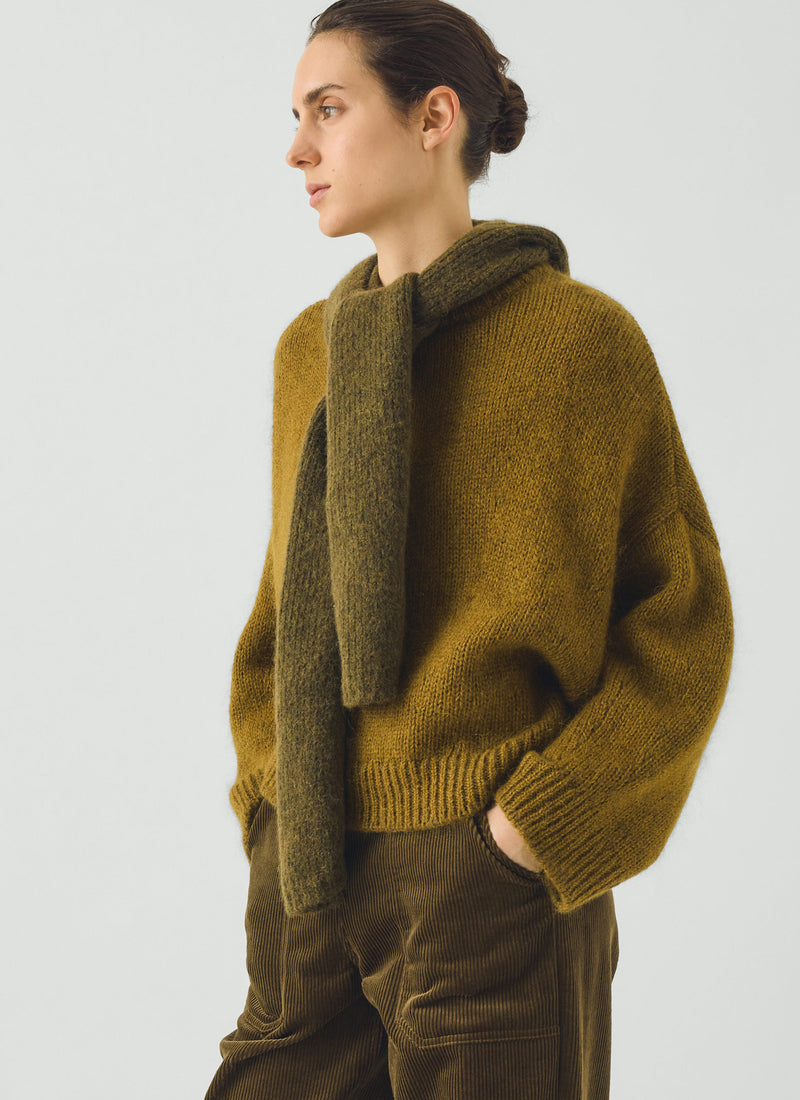 Lofty Alpaca Blend Hooded Scarf | Olive Melange