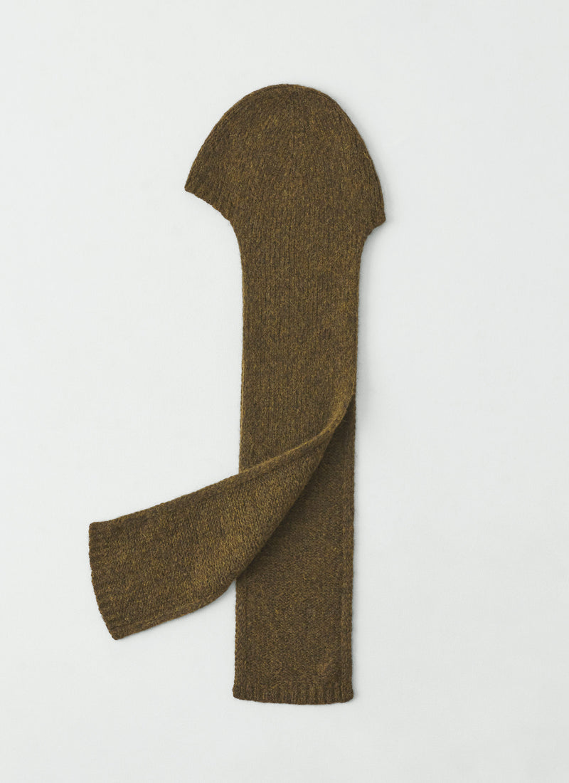 Lofty Alpaca Blend Hooded Scarf | Olive Melange