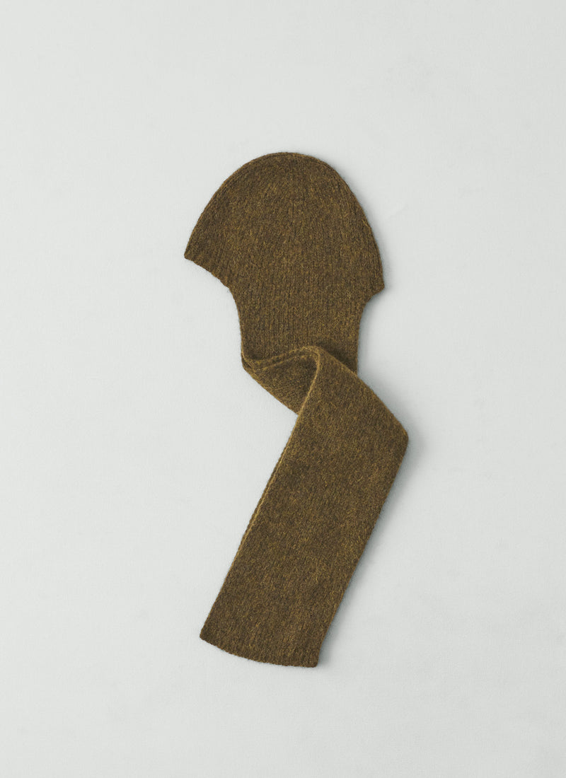 Lofty Alpaca Blend Hooded Scarf | Olive Melange