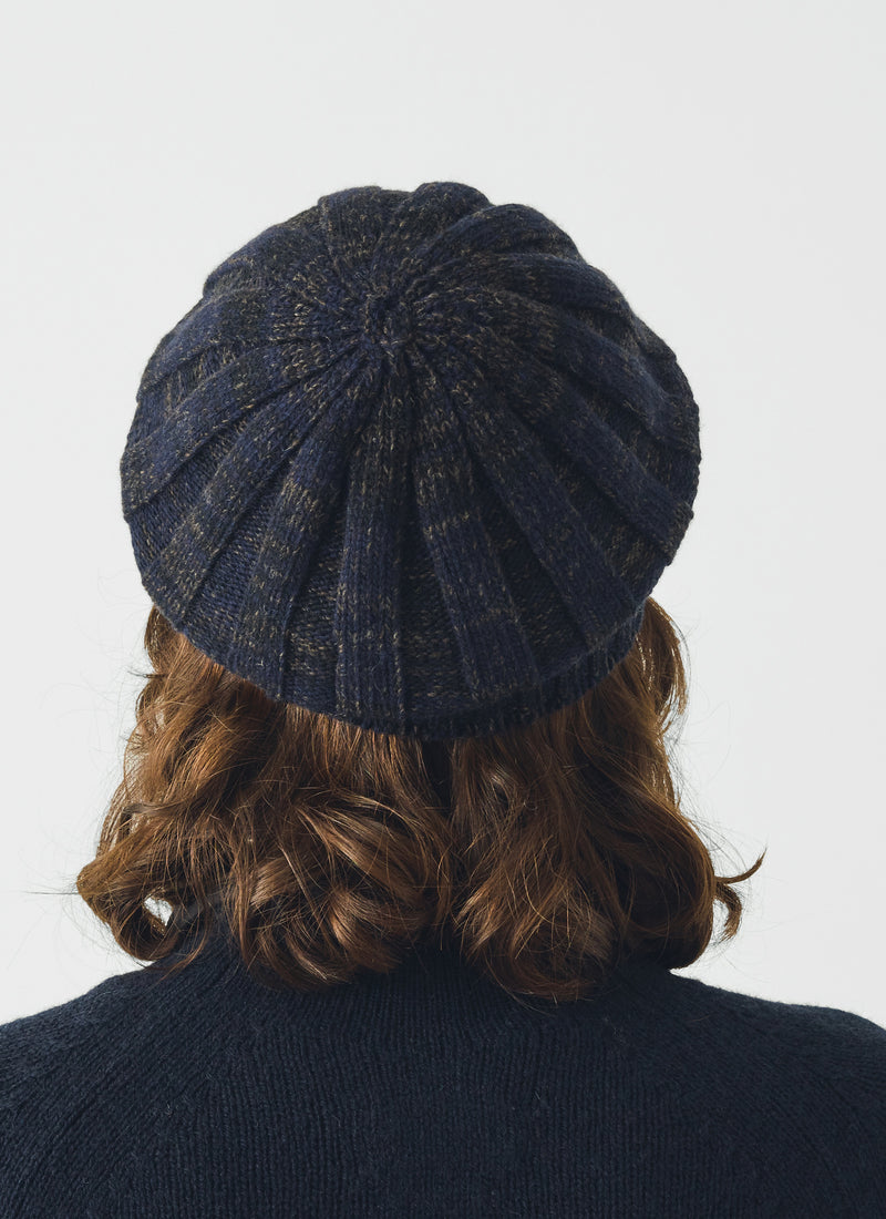 Marled Wool Rib Beret | Navy Marl