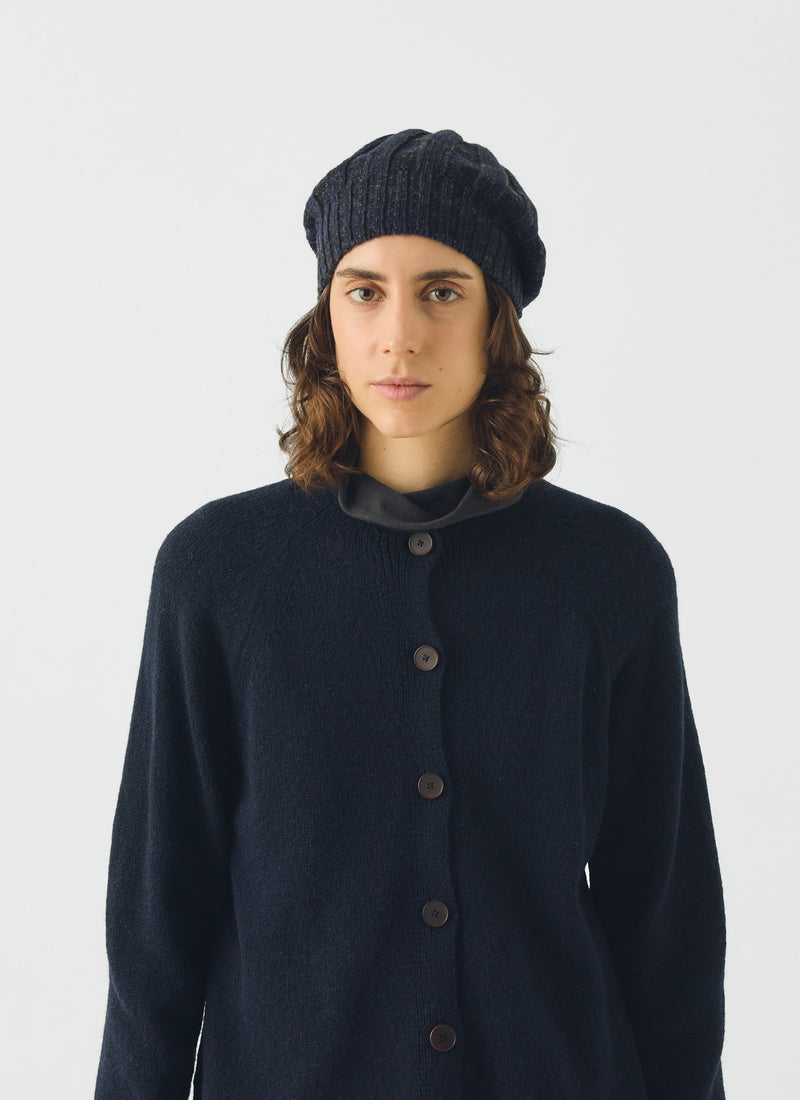 Marled Wool Rib Beret | Navy Marl
