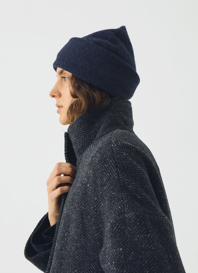 Washed Lambswool Beanie Hat | Navy Melange
