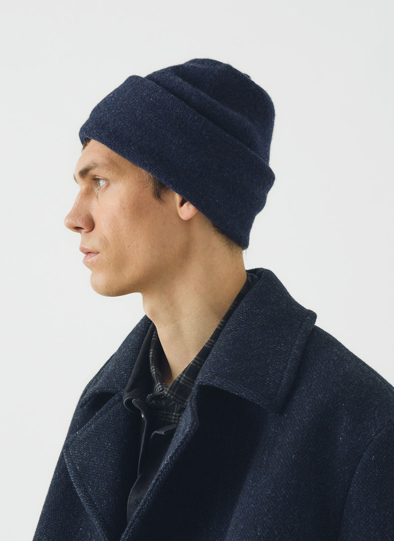 Washed Lambswool Beanie Hat | Navy Melange