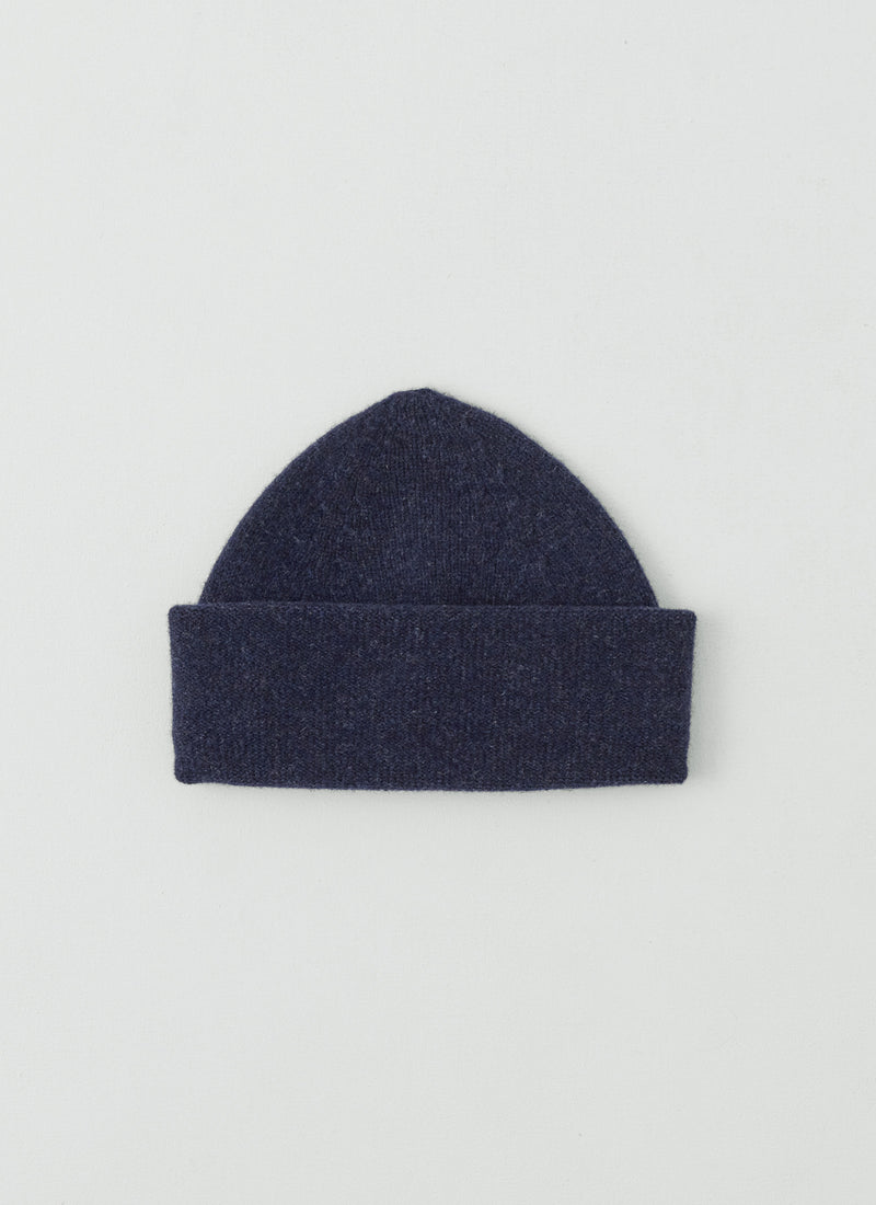 Washed Lambswool Beanie Hat | Navy Melange